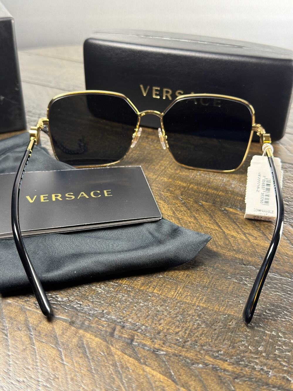 VERSACE VE2227 1002/81 Gold Square Sunglasses Grey Polarized 59mm NWT